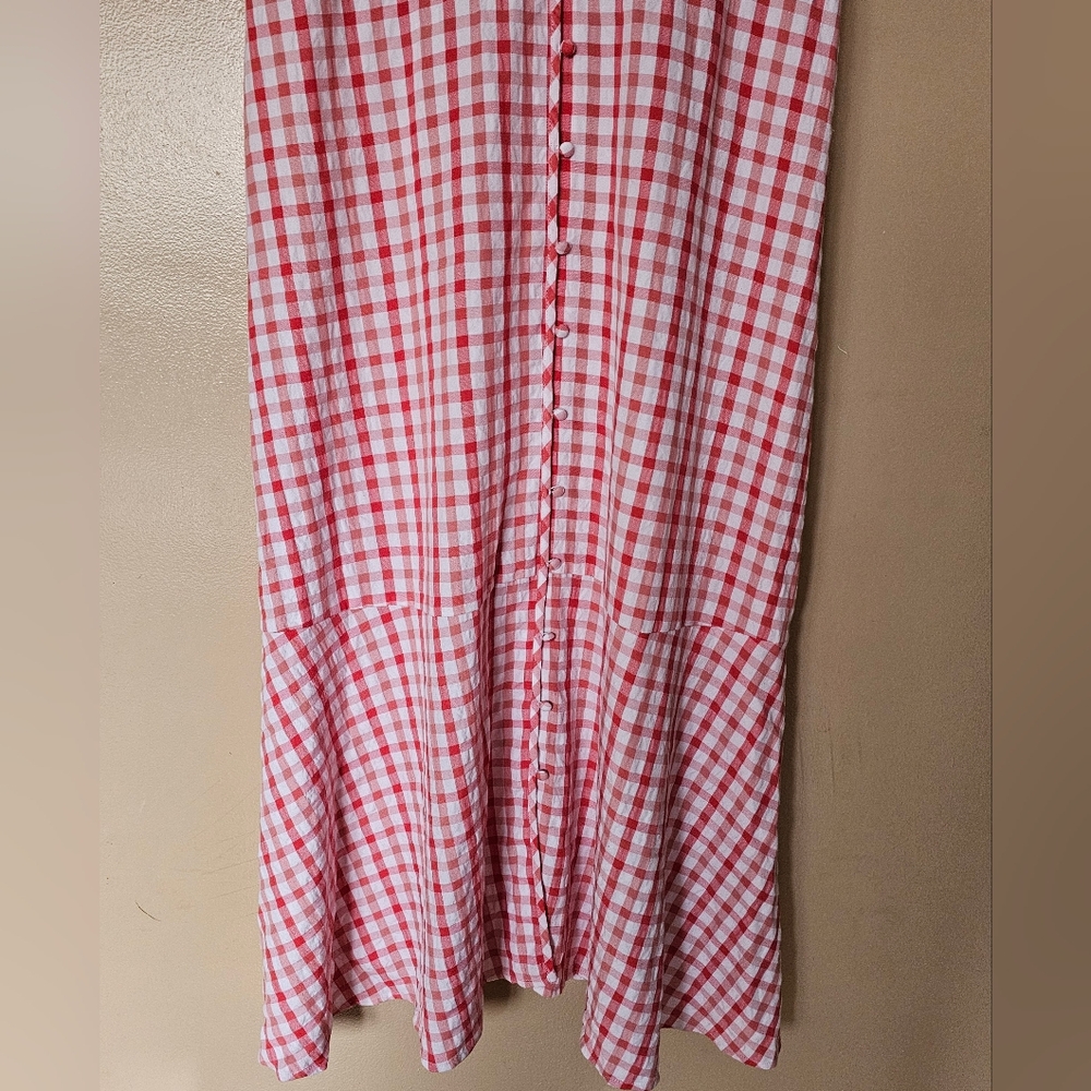 Ann Taylor LOFT Red & White Gingham Plaid Maxi Dress 14 Cottagecore Tomato Girl - Picture 3 of 11